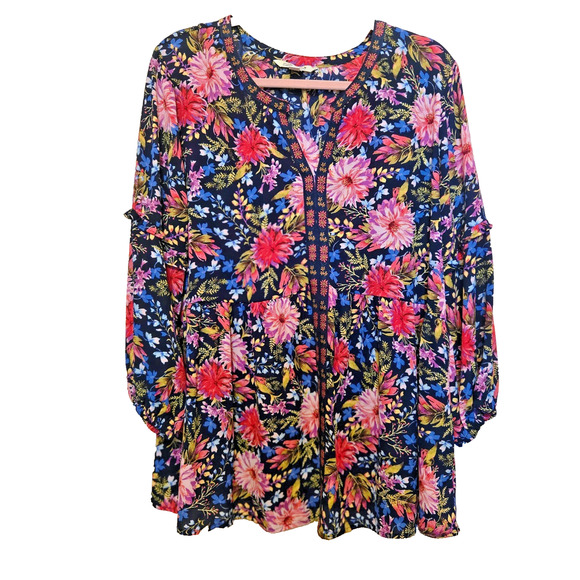 Women’s Pioneer Woman Boho Hippie Floral Blouse Flare Sleeves Lightweight XL - Picture 5 of 13